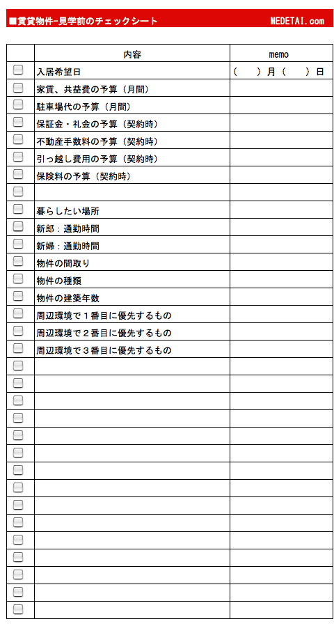 見学前のチェックシート