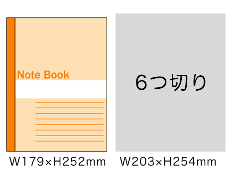 6つ切りと大学ノートの大きさ比較画像